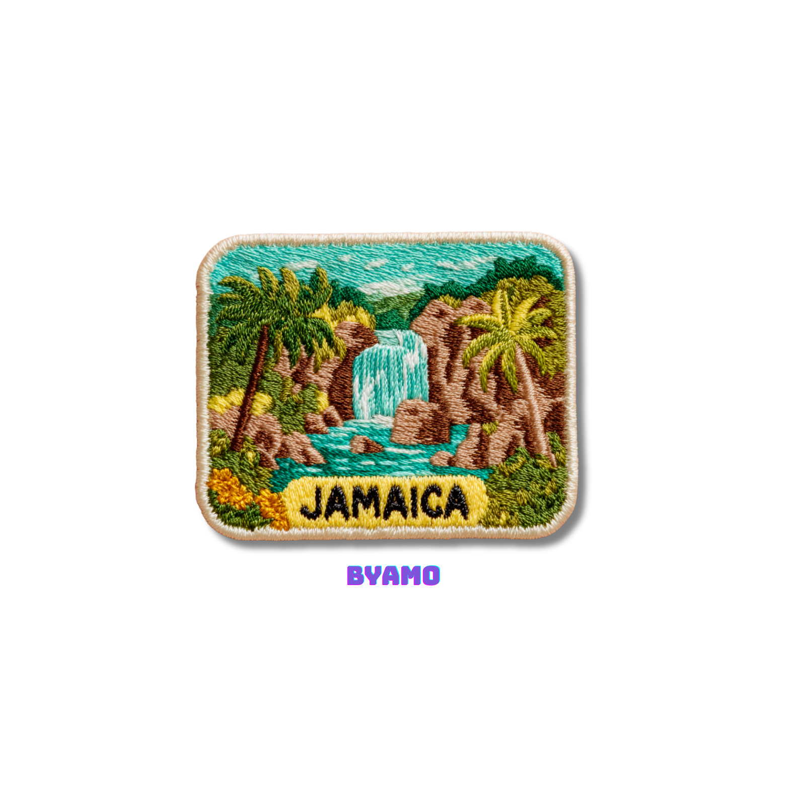 Jamaica embroidered travel patch attached to backpack as Caribbean souvenir
