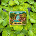 Jamaica embroidery patch featuring tropical waterfall and lush jungle landscape
