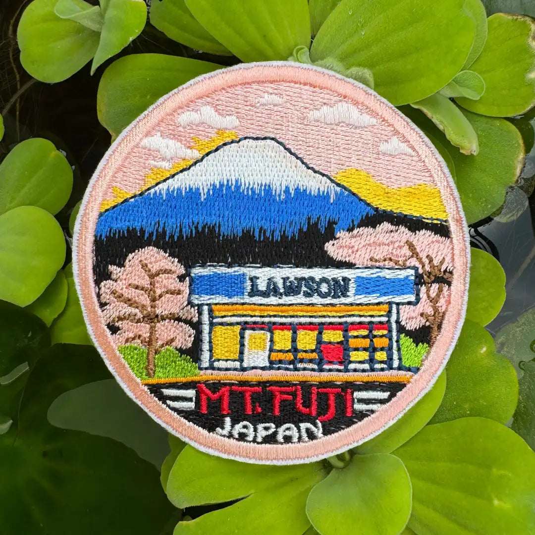Mt. Fuji embroidered patch with snowy peak and scenic background