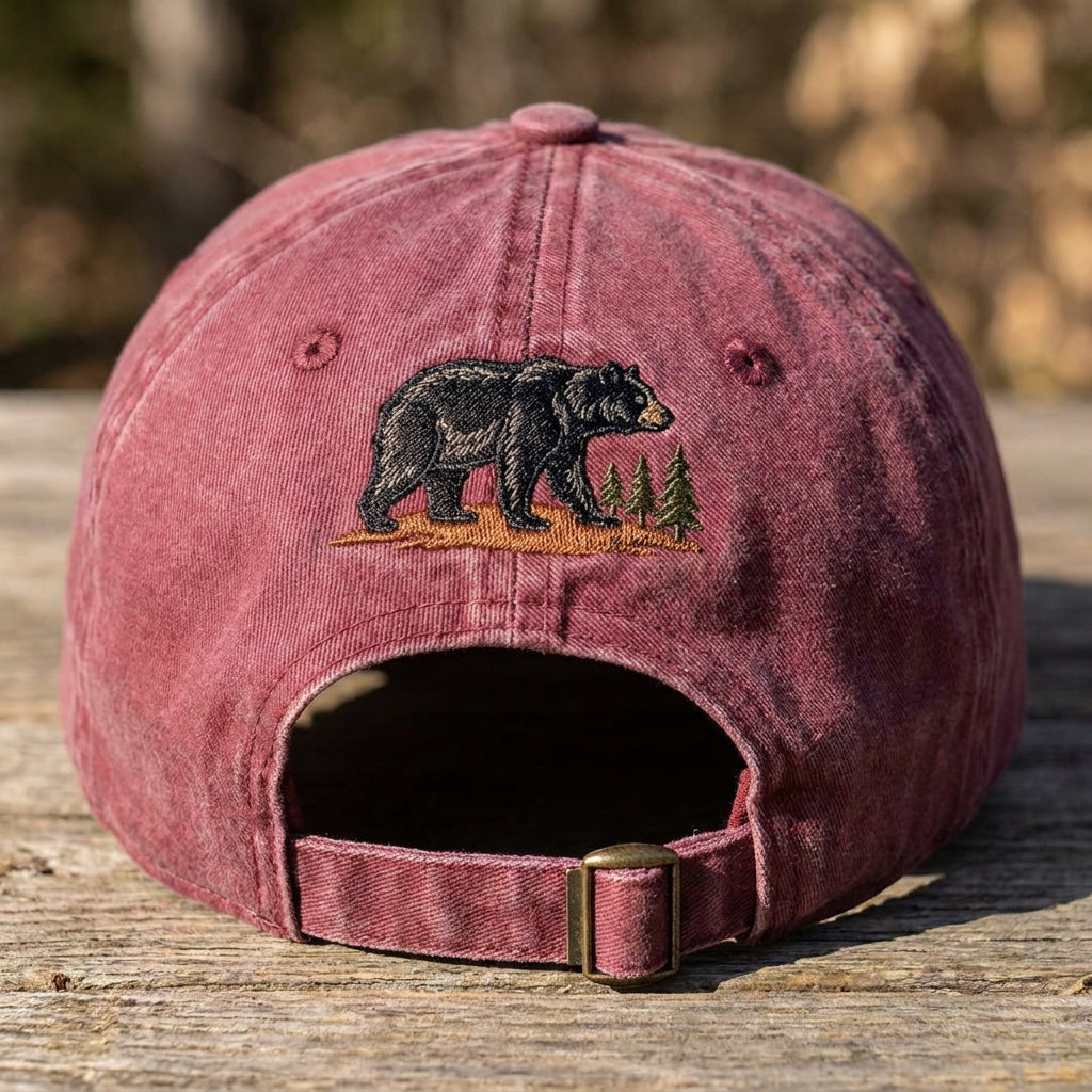 Men and women wearing the black bear wildlife cap outdoors