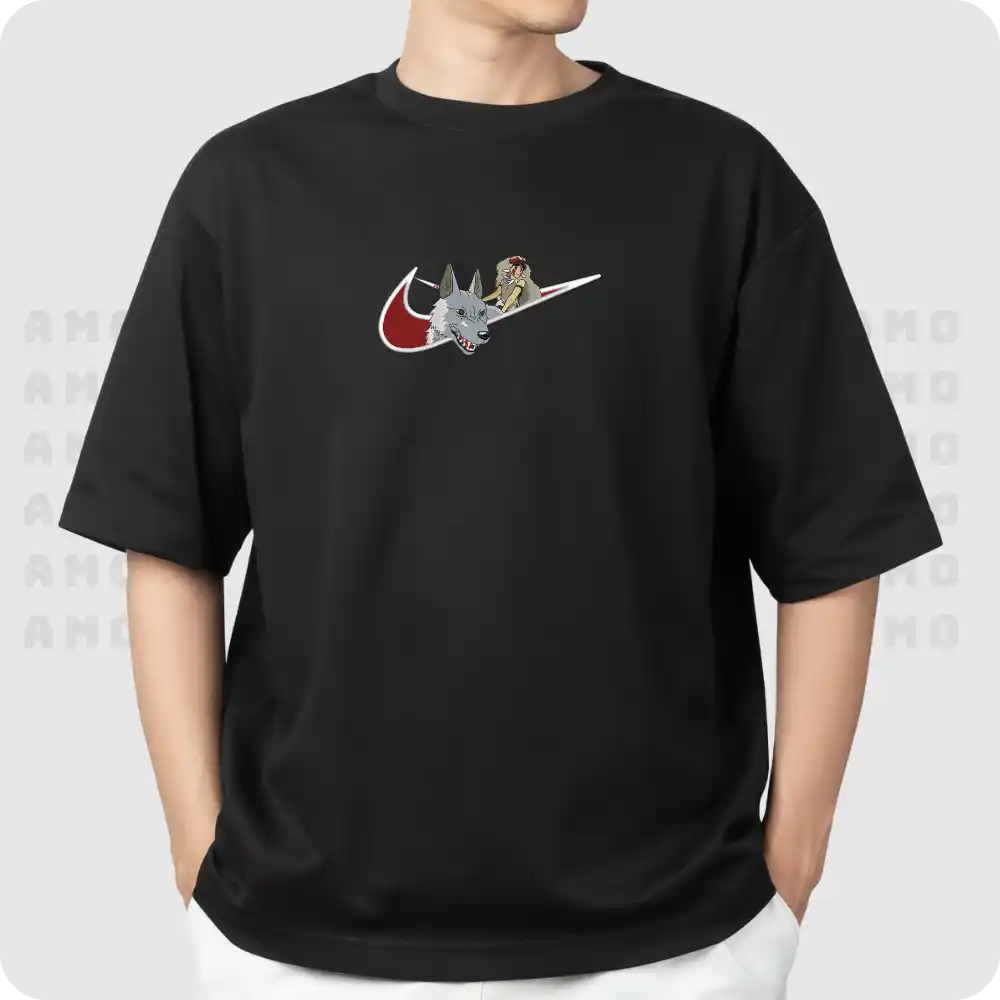 Minimalist Mononoke embroidered tee flat lay  