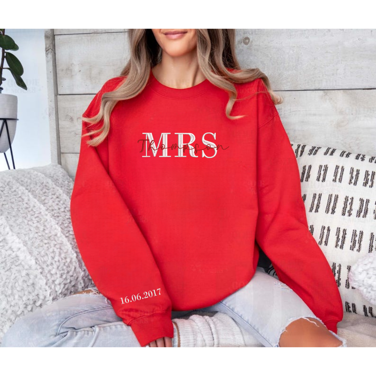 Minimalist custom name embroidery on sweatshirt