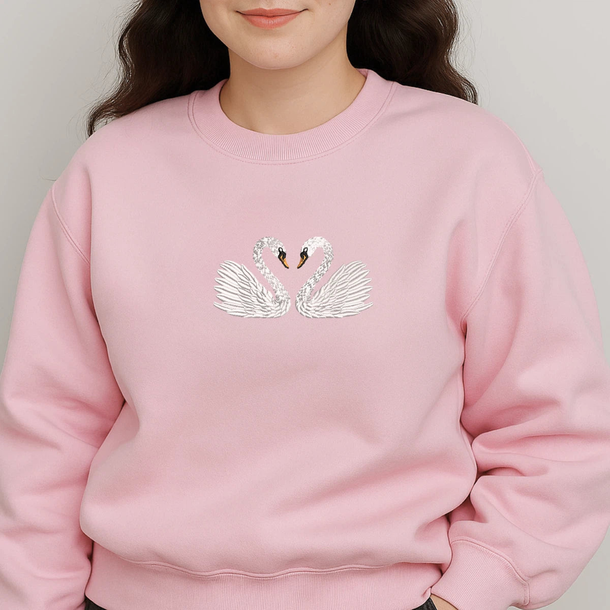 Minimalist swan heart embroidered sweater