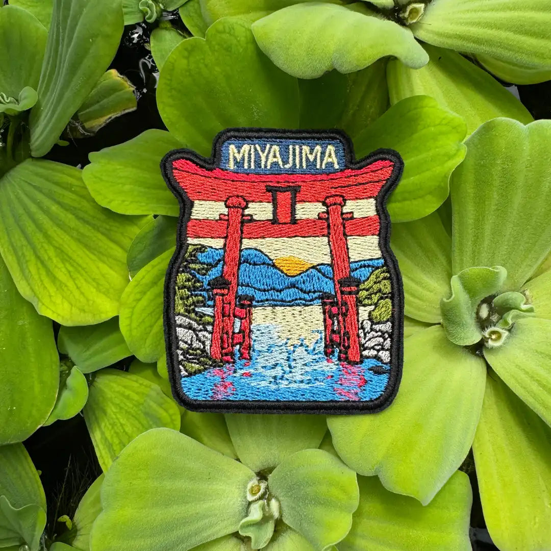 Miyajima patch with red Torii gate embroidery, Japan island travel badge