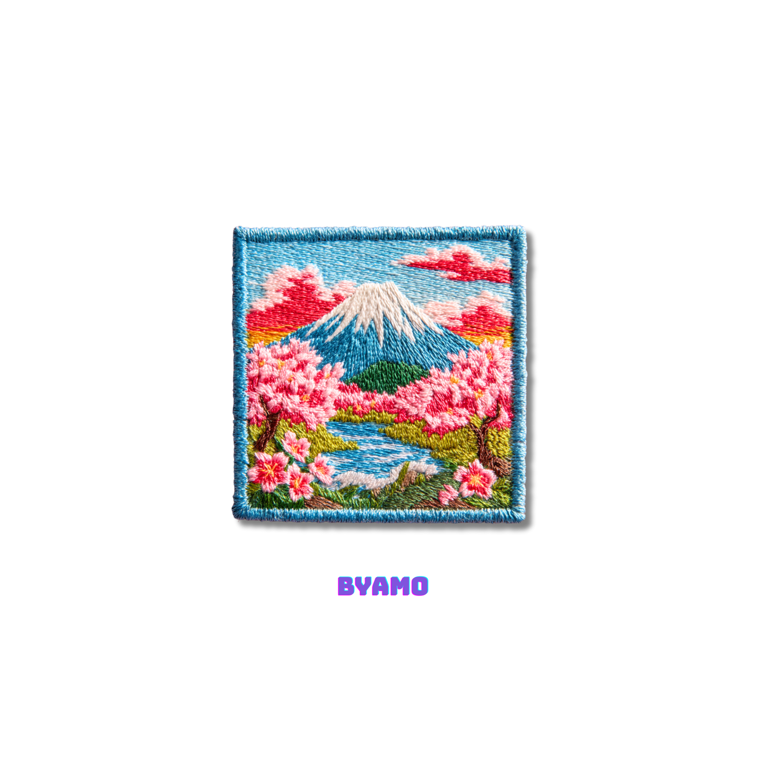 Mount Fuji embroidered travel patch attached to backpack as Japan souvenir
