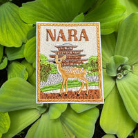 Nara patch with embroidered deer and Japanese pagoda
