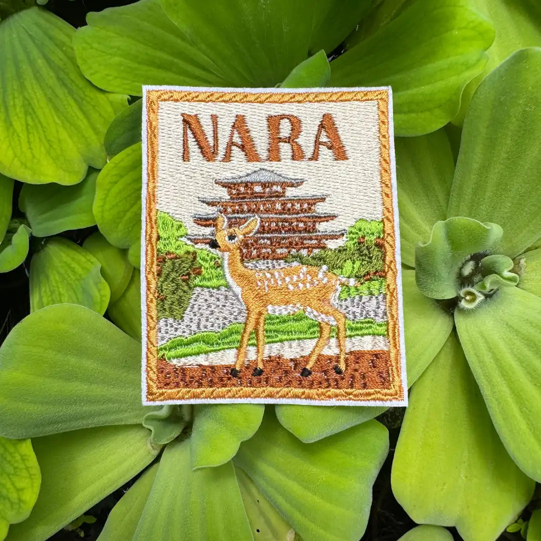 Nara patch with embroidered deer and Japanese pagoda