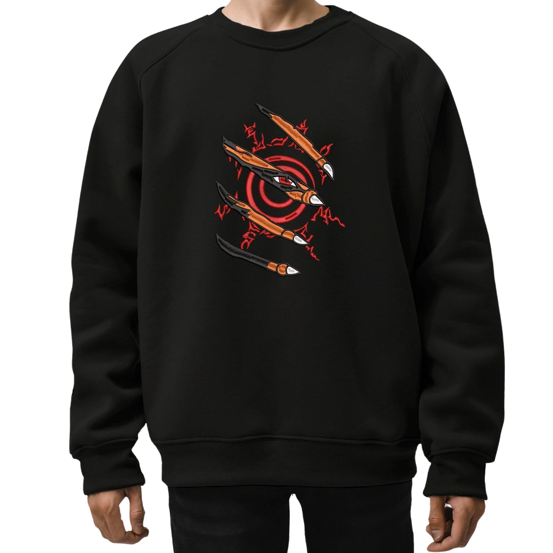 Naruto inspired embroidered black sweater unisex crewneck