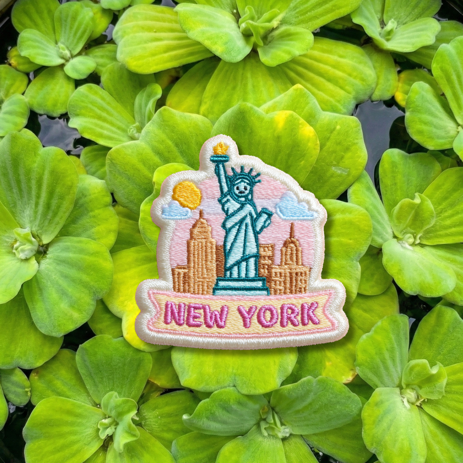 New York skyline embroidery patch featuring Statue of Liberty design
