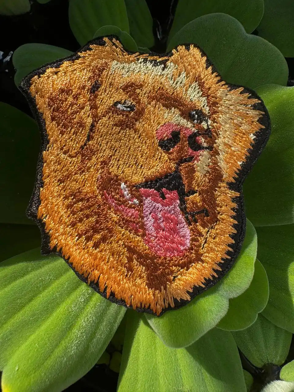 Nova Scotia Duck Tolling Retriever embroidered patch on denim jacket
