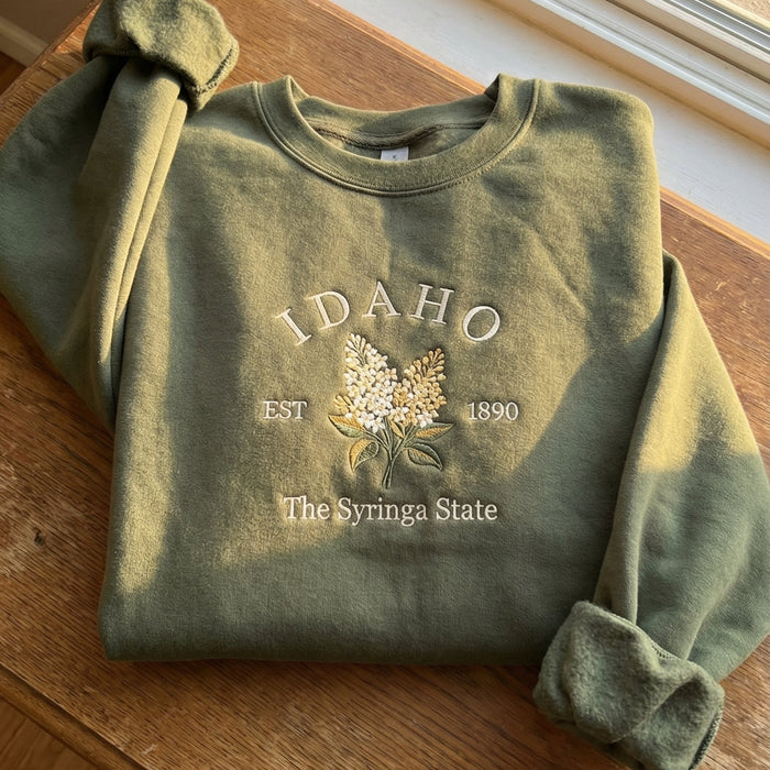 Idaho Syringa Embroidered Sweatshirt, State Flower Crewneck