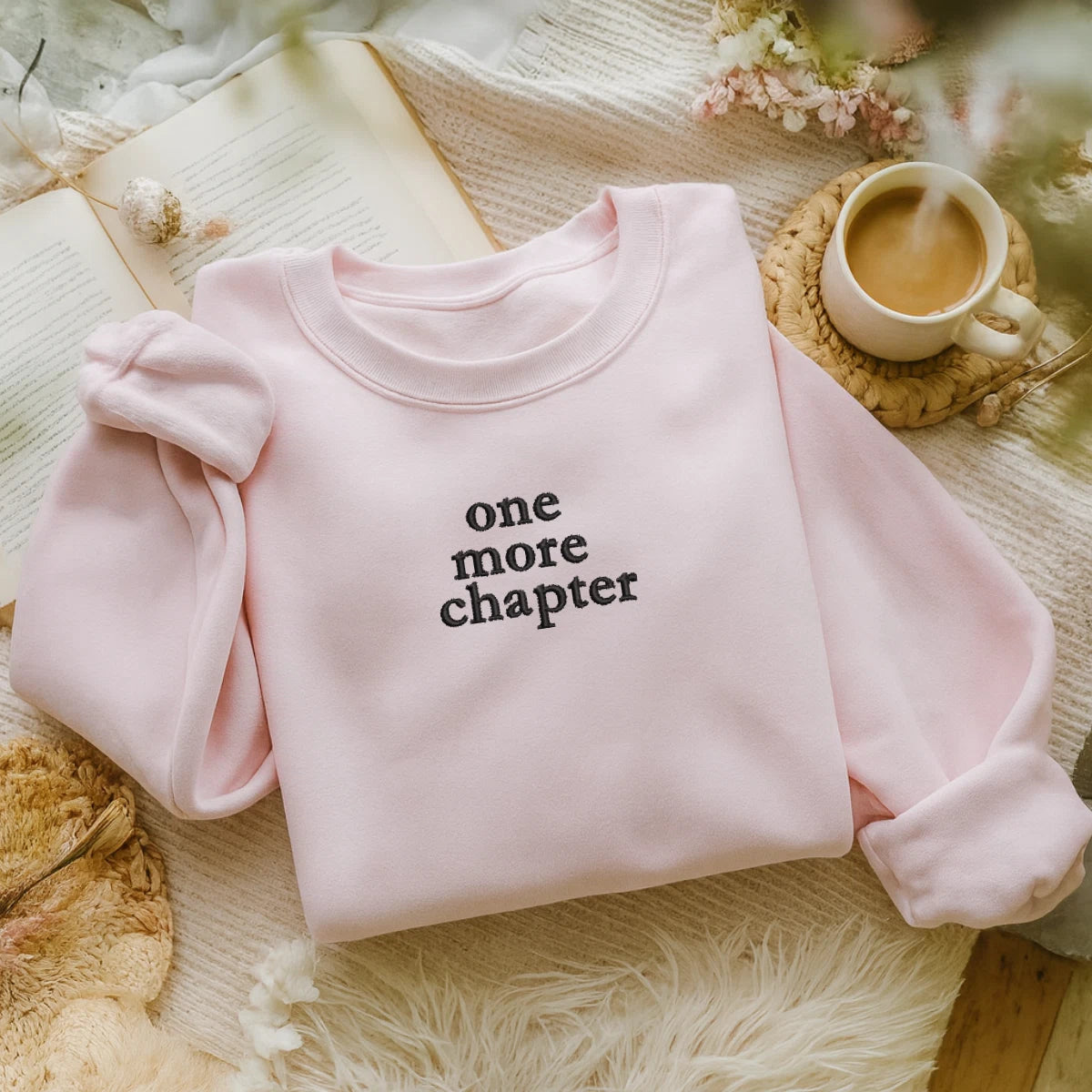 One more chapter embroidered sweatshirt