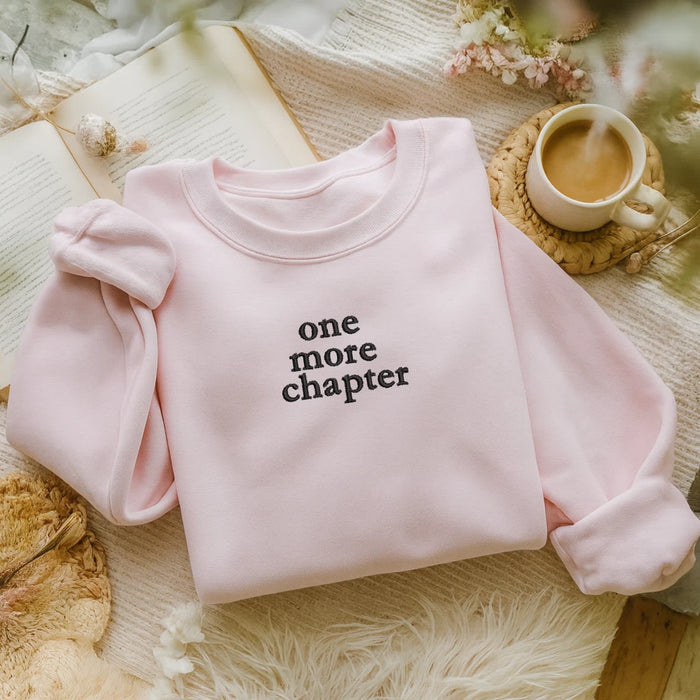 One More Chapter Embroidered Sweatshirt – Cozy Book Lover Blue Pullover