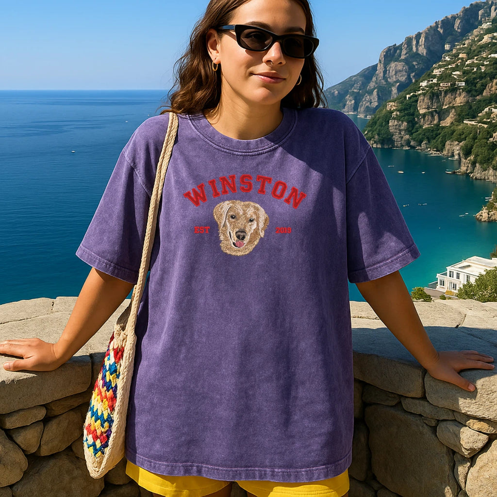Oversized vintage style embroidered pet shirt