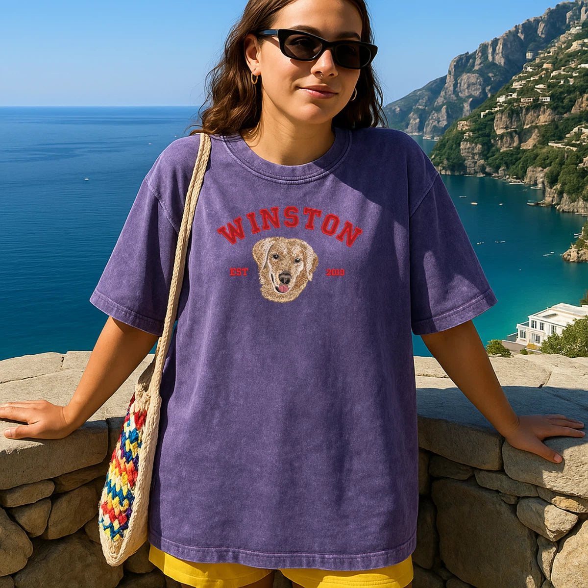 Oversized vintage style embroidered pet shirt