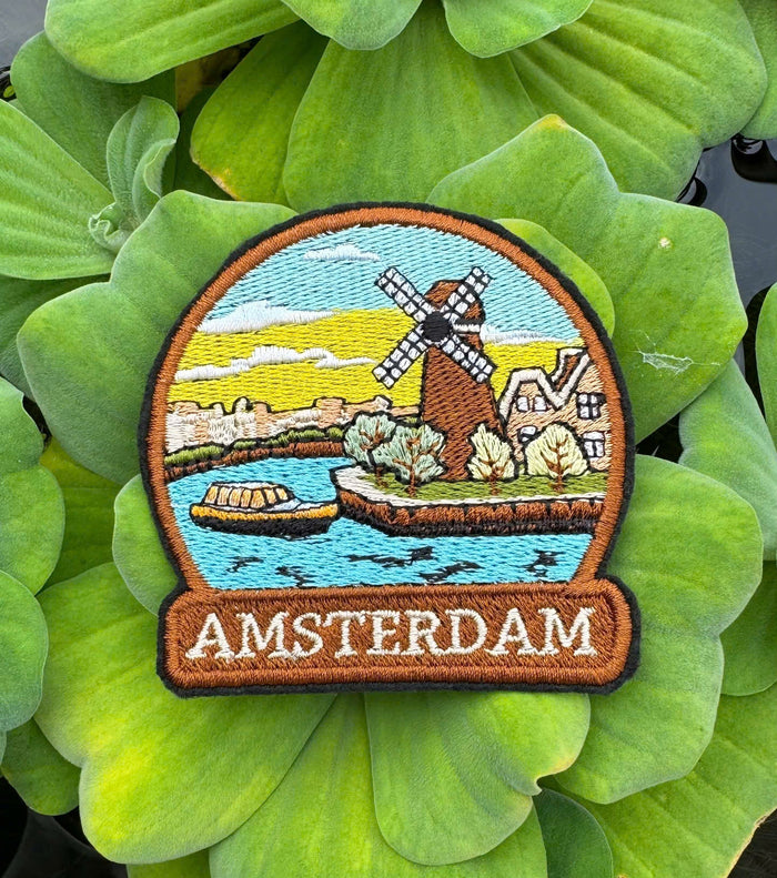 Dutch Windmill Embroidery Patch: Amsterdam Holland Travel - Iconic Structure Detail