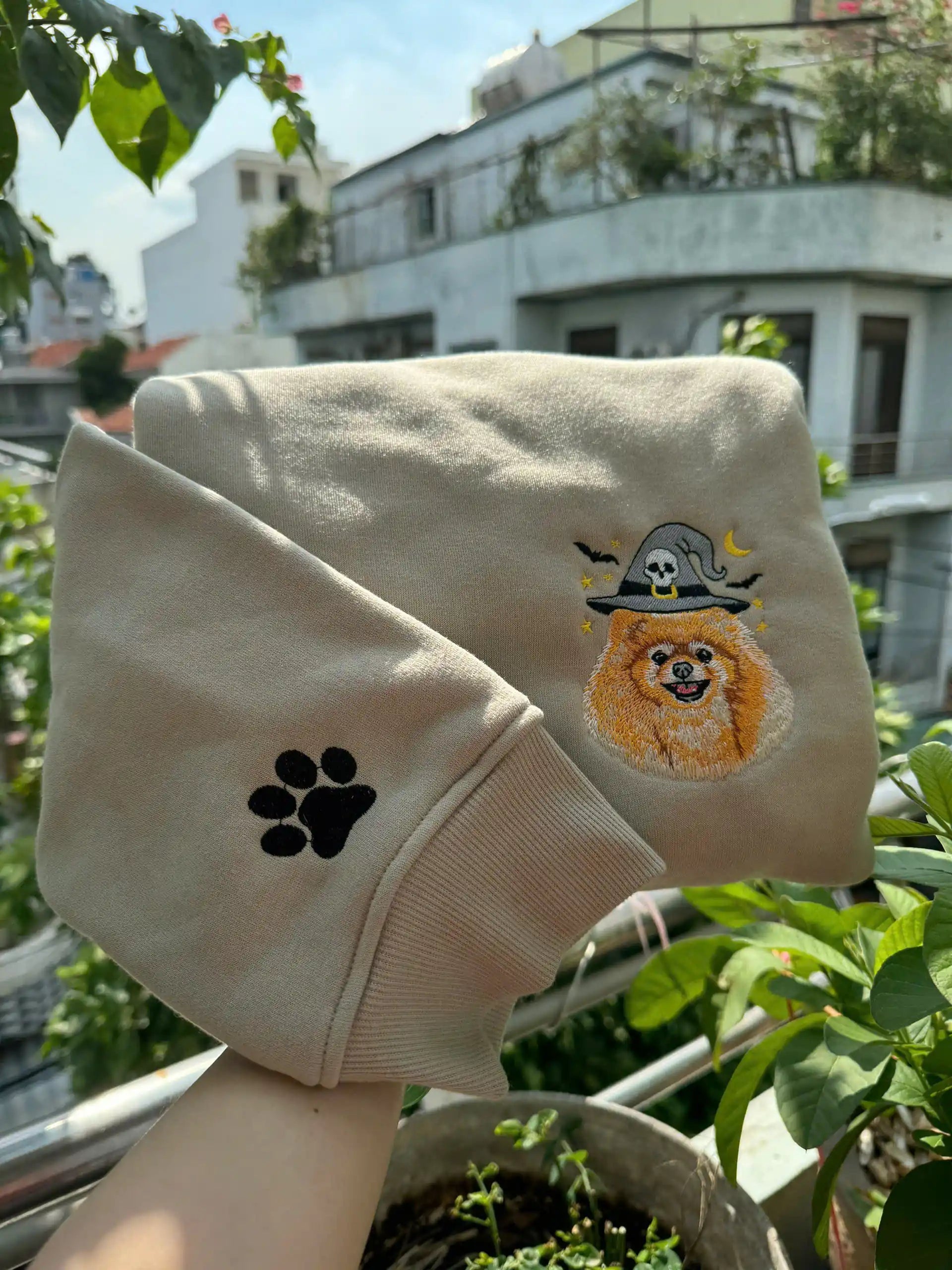 Personalized cat embroidered hoodie spooky