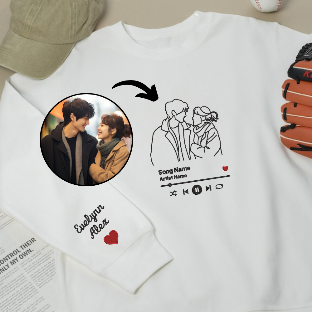 Personalized couple embroidery on crewneck sweatshirt