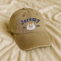 Personalized dog or cat face stitched on cotton baseball cap