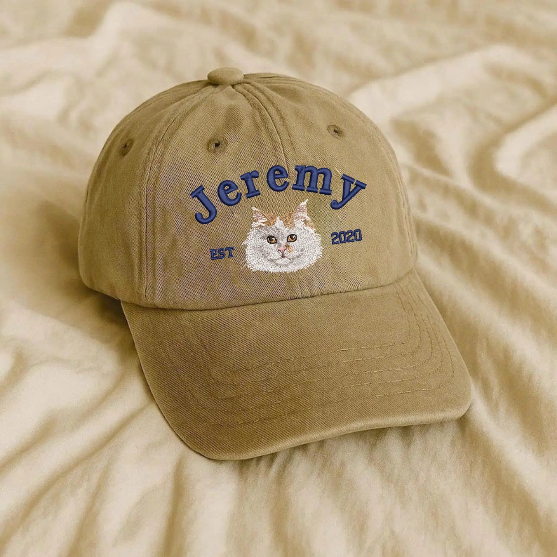 Personalized dog or cat face stitched on cotton baseball cap