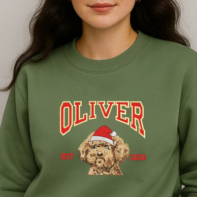 Custom Pet Embroidered Sweatshirt, Cat & Dog Portrait