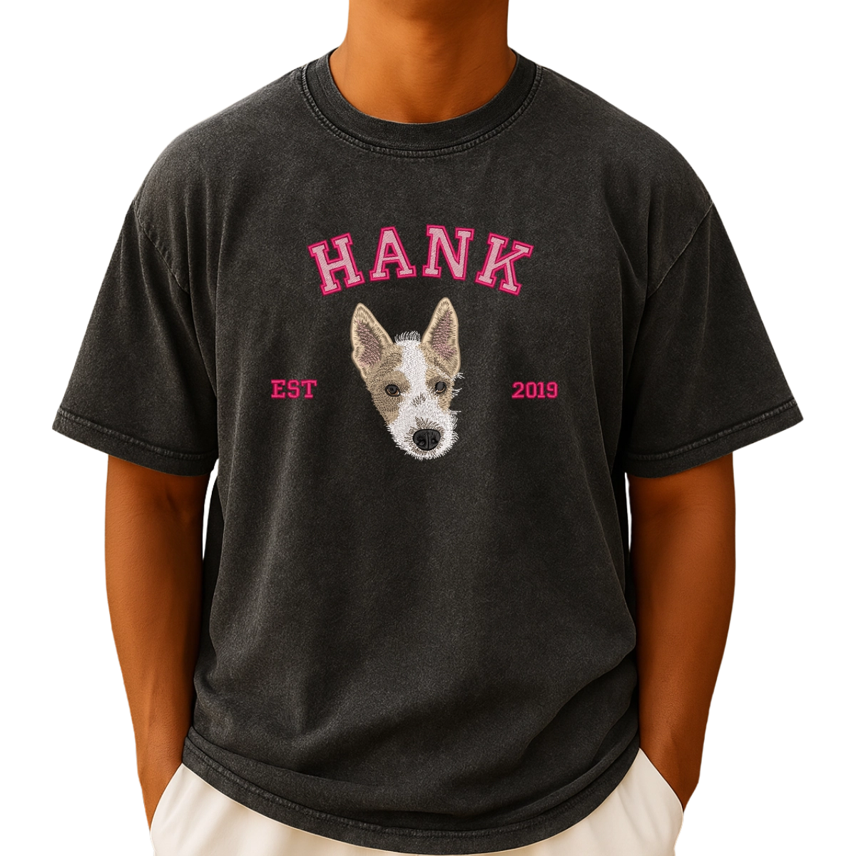 Personalized dog portrait embroidered tee