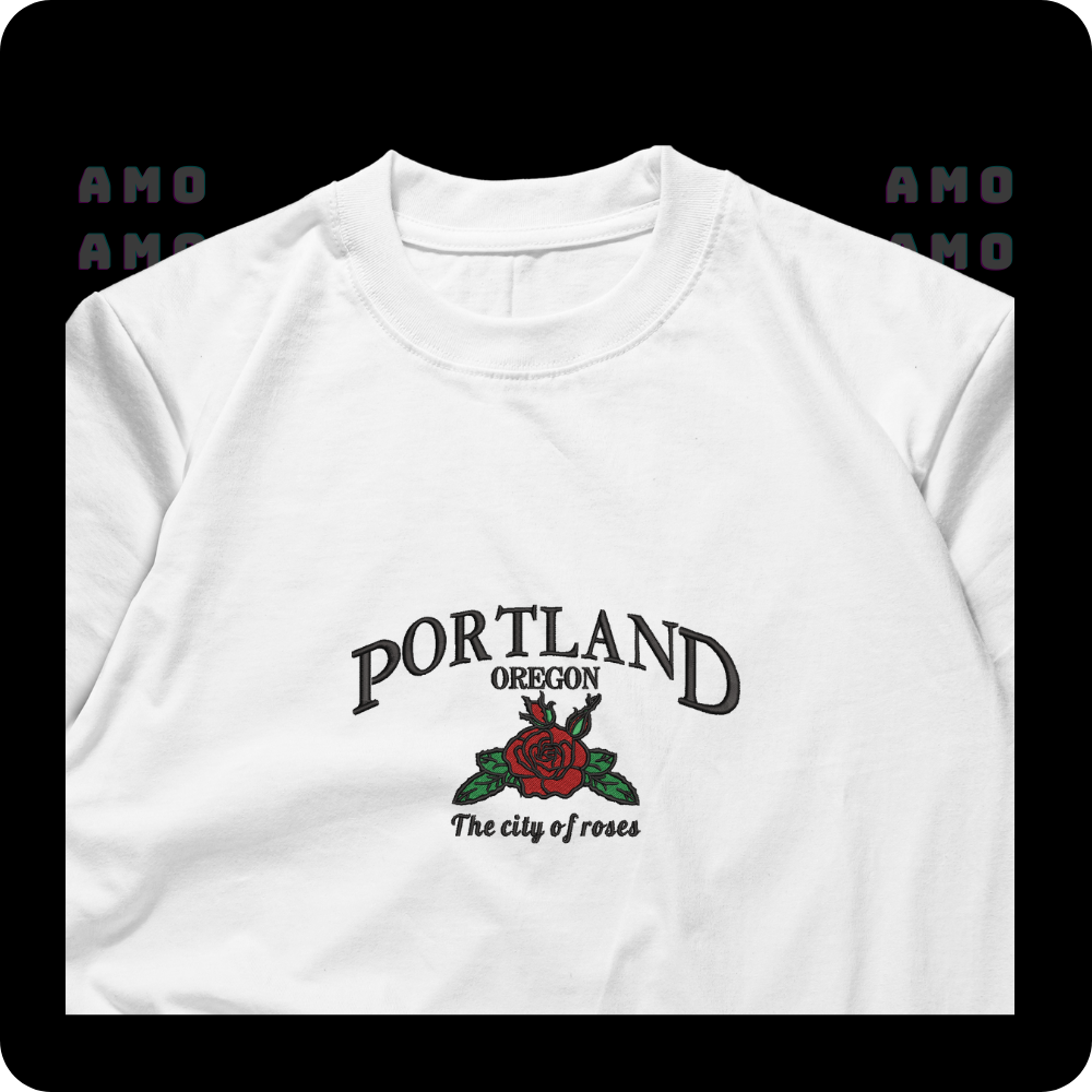 Portland Oregon embroidered t-shirt front view  