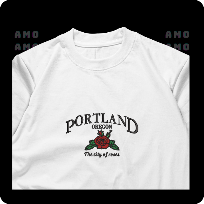 Portland Oregon Embroidered T-Shirt | The City of Roses Travel Tee