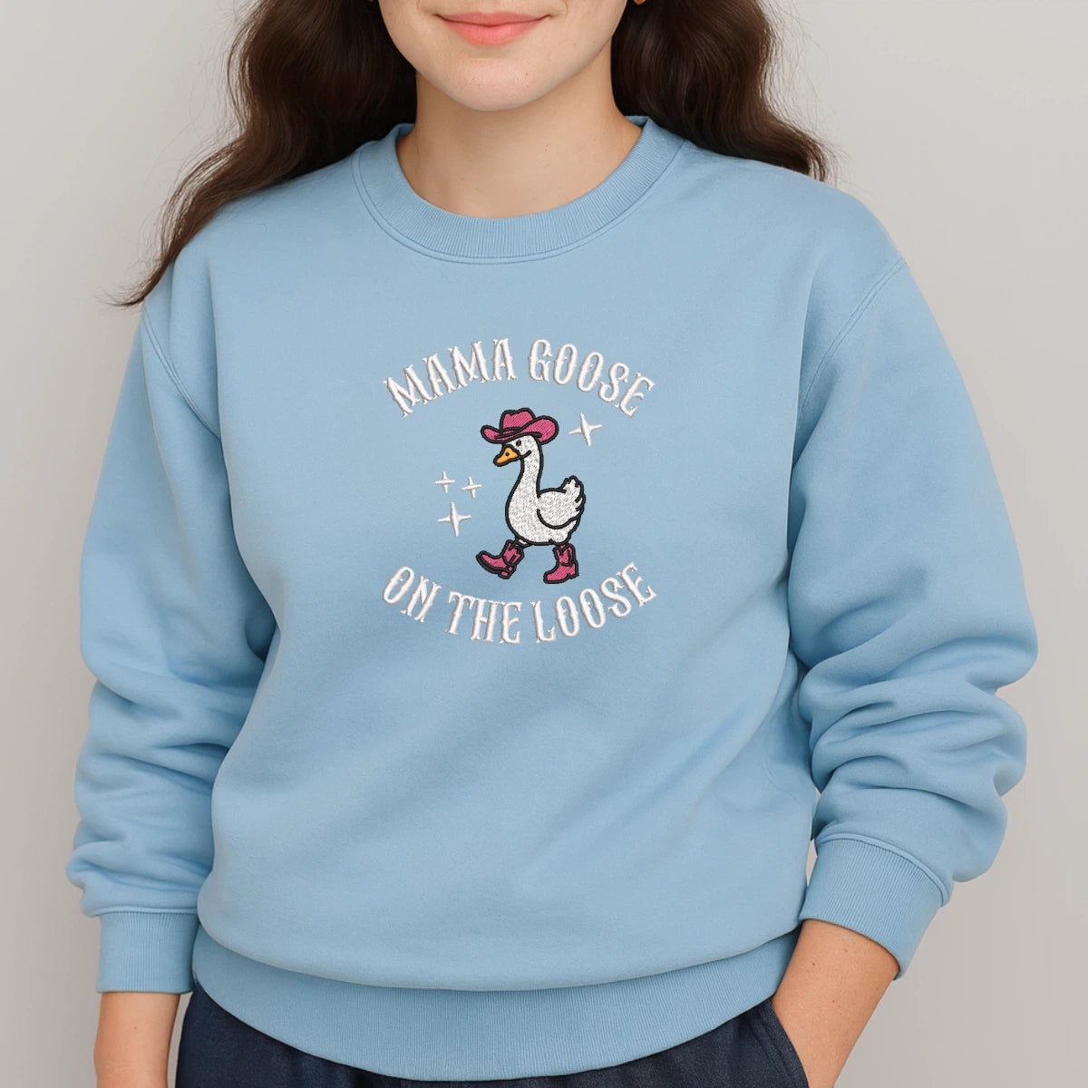 Quirky goose embroidery green pullover
