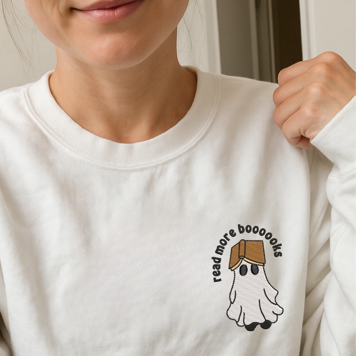 Read More Books Ghost Embroidered Sweatshirt – Cute Halloween Book Lover Pullover