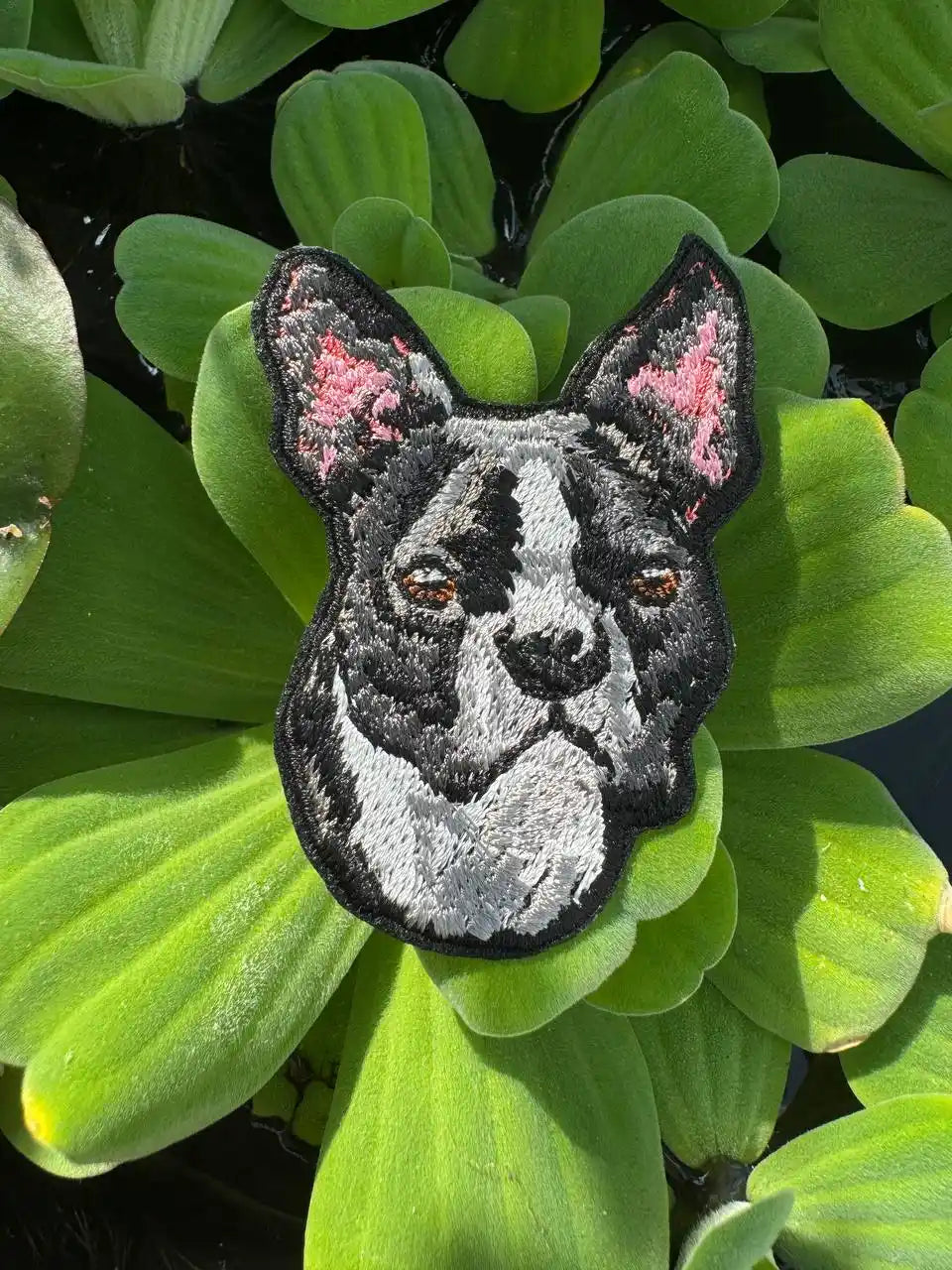Realistic Boston Terrier dog patch ironed onto tote bag