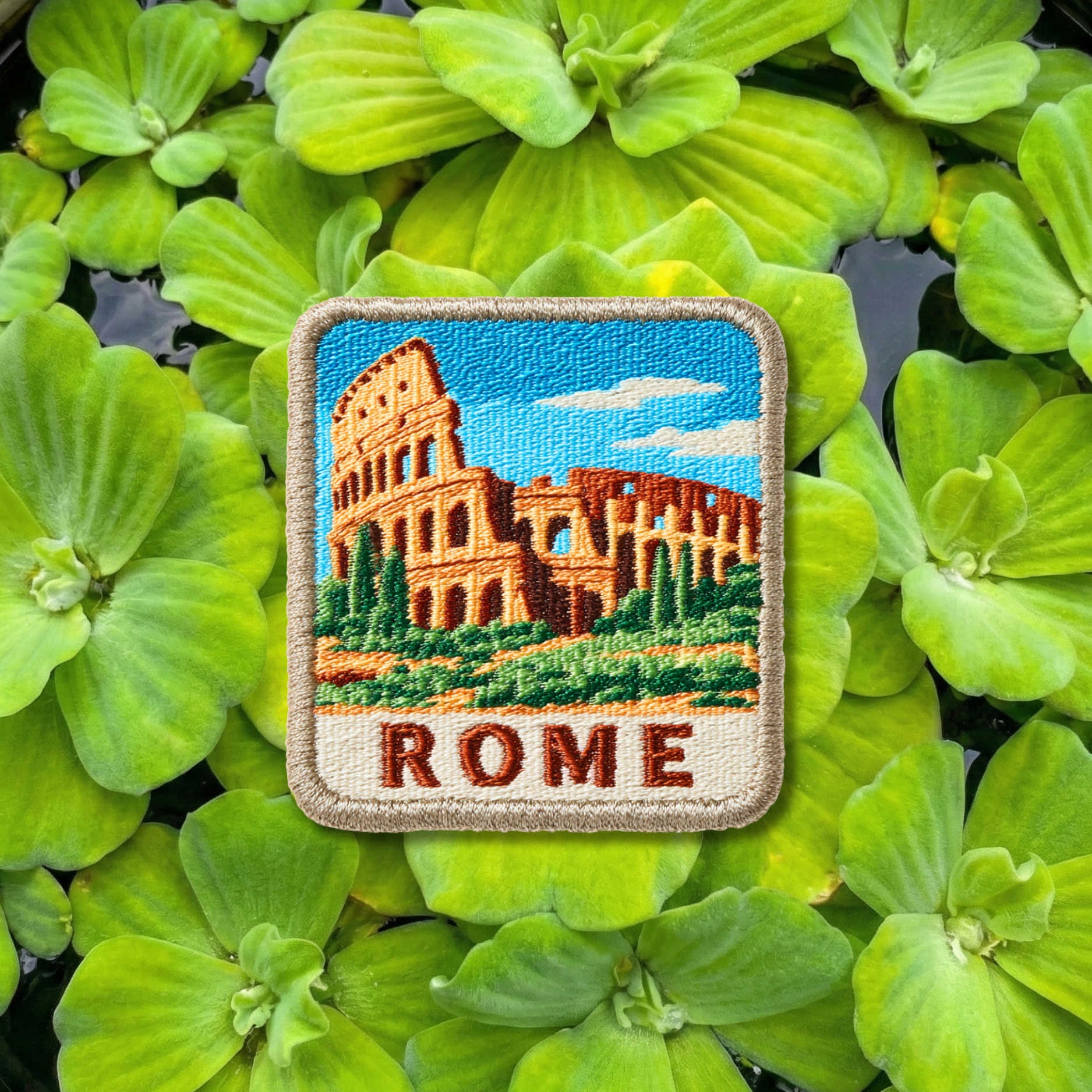 Rome Italy embroidery patch featuring Colosseum landmark