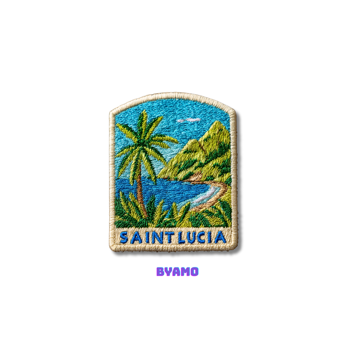 Saint Lucia embroidered travel patch attached to backpack as Caribbean island souvenir

