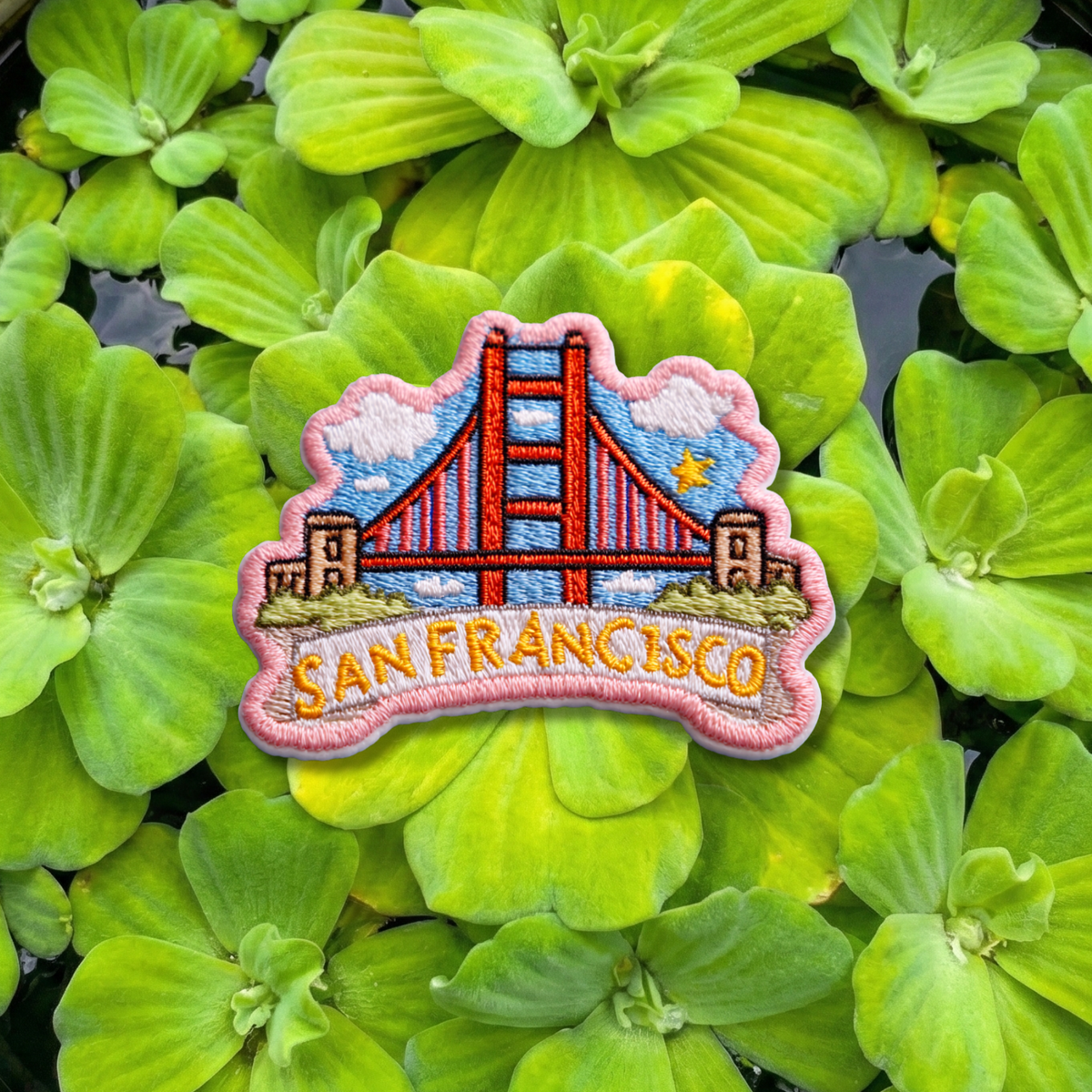 San Francisco embroidery patch featuring the Golden Gate Bridge and city skyline

