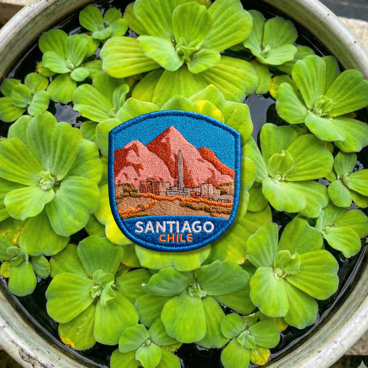 Santiago Chile embroidered travel patch attached to backpack as South America souvenir
