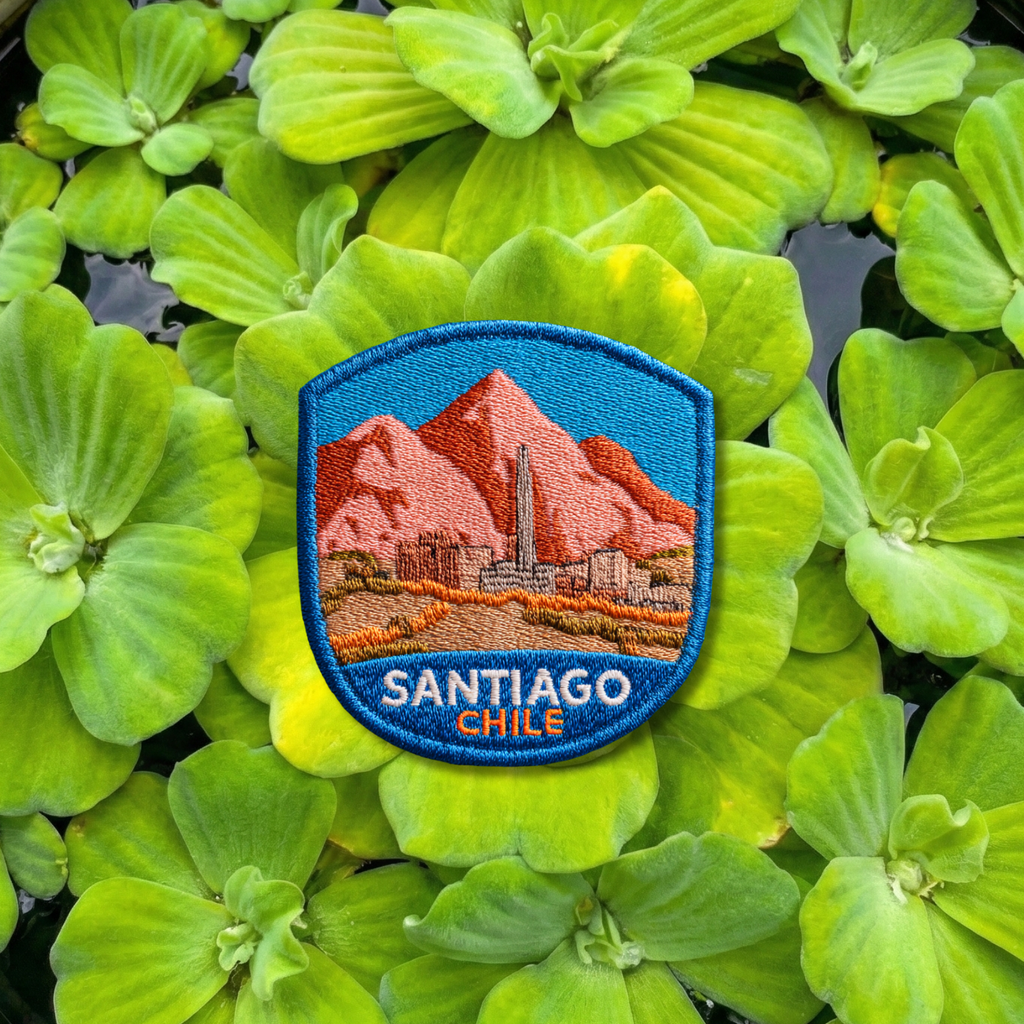 Santiago Chile embroidery patch featuring city skyline and Andes mountains
