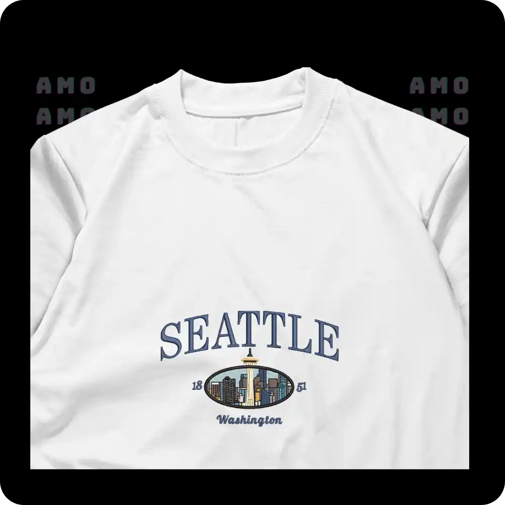 Seattle Washington embroidered t-shirt front view