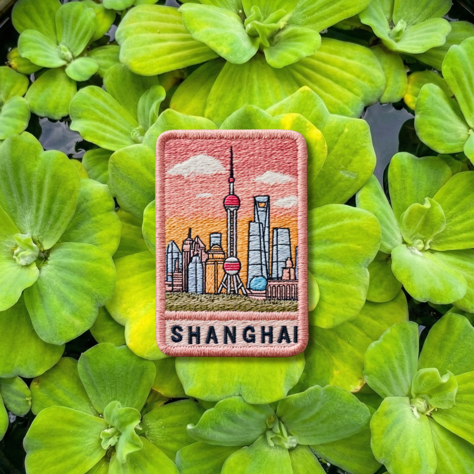 Shanghai skyline embroidery patch featuring Oriental Pearl Tower