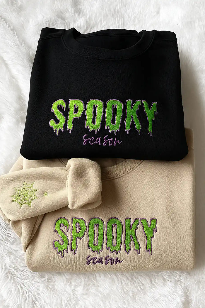 Spooky Season Embroidered Halloween Sweatshirt – Cozy Fall Pullover for Men & Women