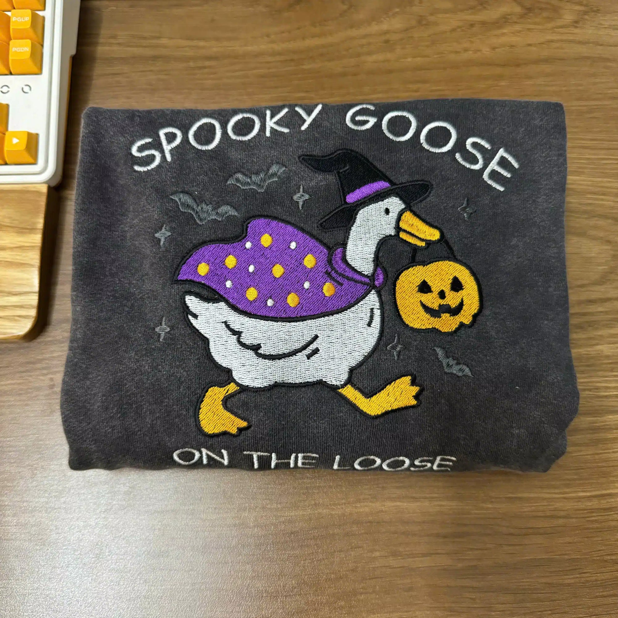 Spooky Goose On The Loose Embroidered Sweatshirt – Cute Witchy Pumpkin Halloween Pullover