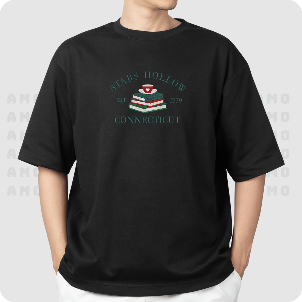 Stars Hollow embroidered t-shirt flat lay