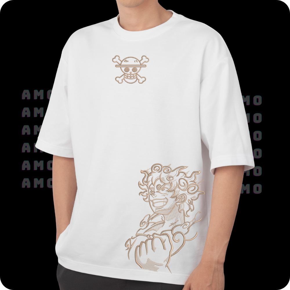 Streetwear-style One Piece embroidered t-shirt