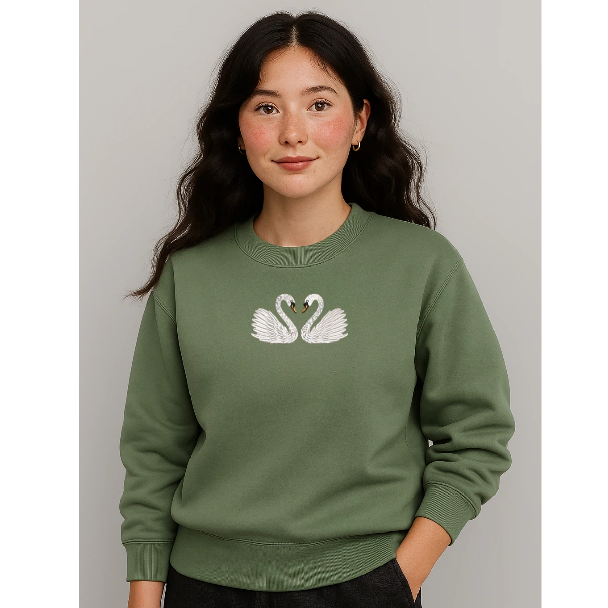 Swan couple embroidered sweatshirt