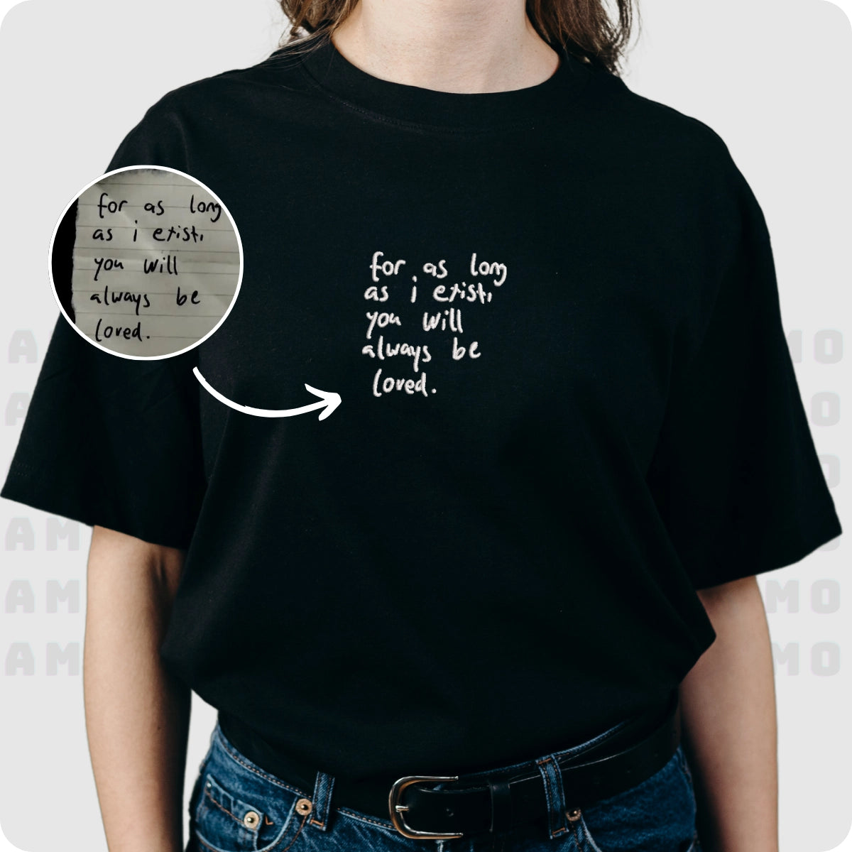 Custom Handwriting Embroidery T-Shirt – Personalized Gift with Your Actual Handwritten Note