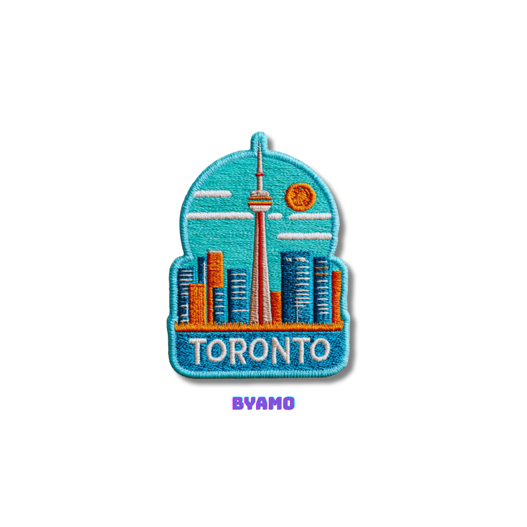 Toronto embroidered travel patch attached to backpack as Canadian city souvenir
