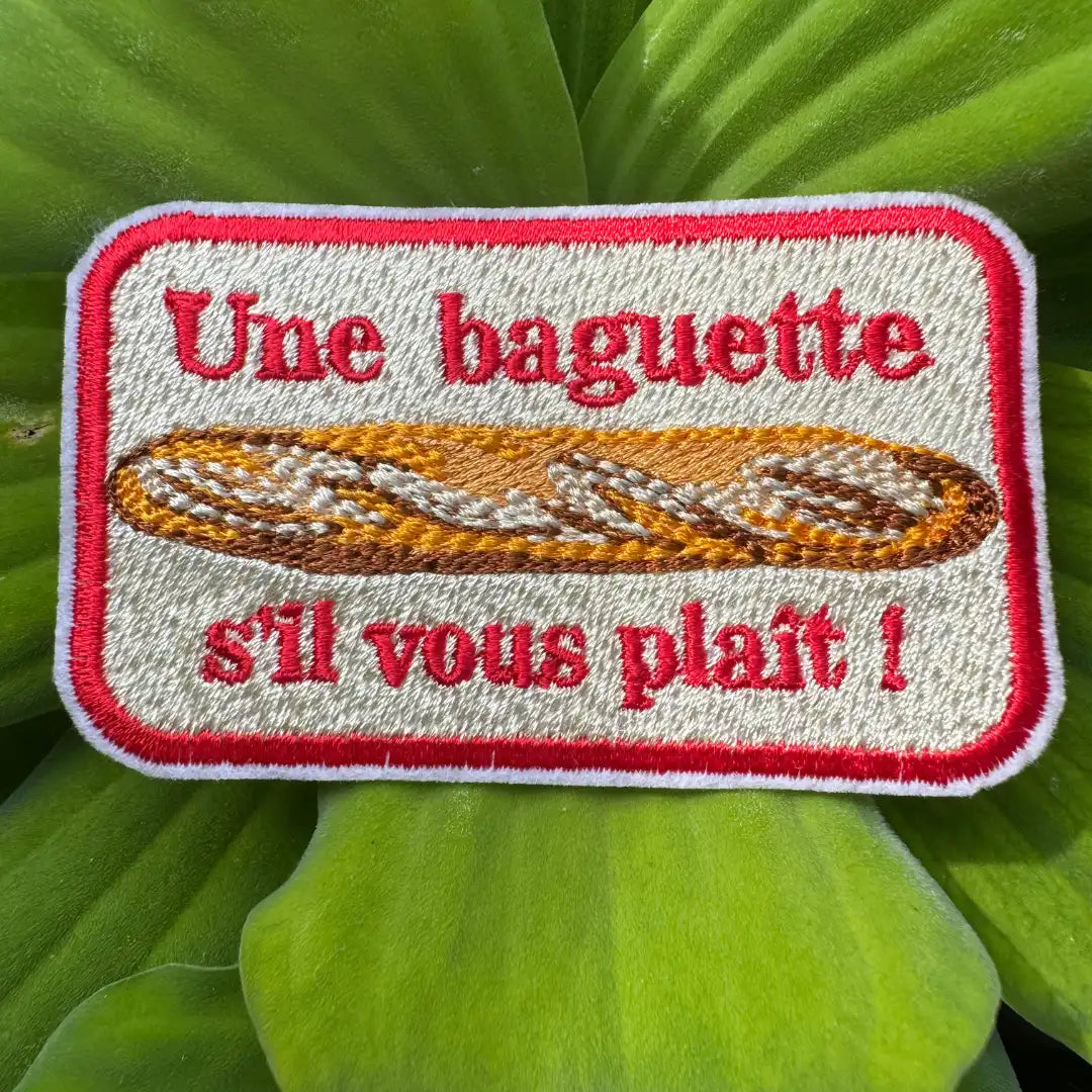 Iron-on baguette patch on canvas tote bag