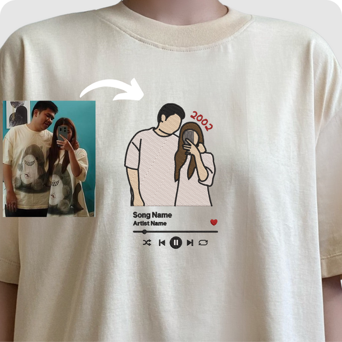 Custom T-shirt Embroidered from Your Photo – Valentine’s Day Gift with Personalized Portrait