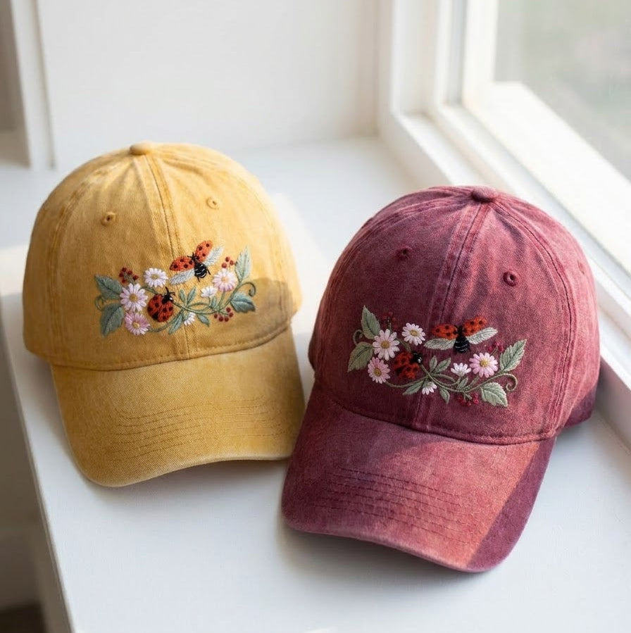 Floral Ladybug Embroidered Cap - view 3