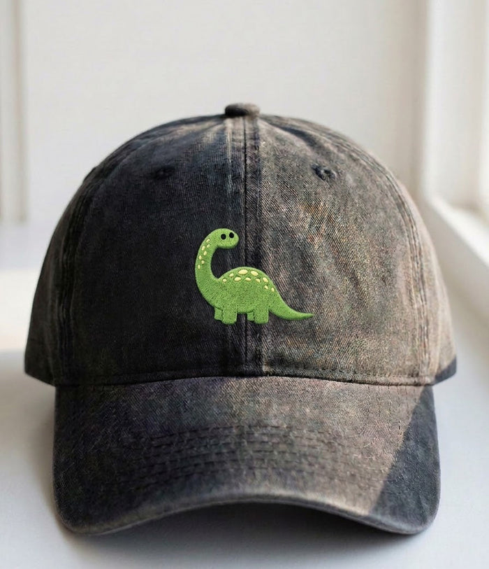 Green Dinosaur Embroidered Cap – Washed Dad Hat