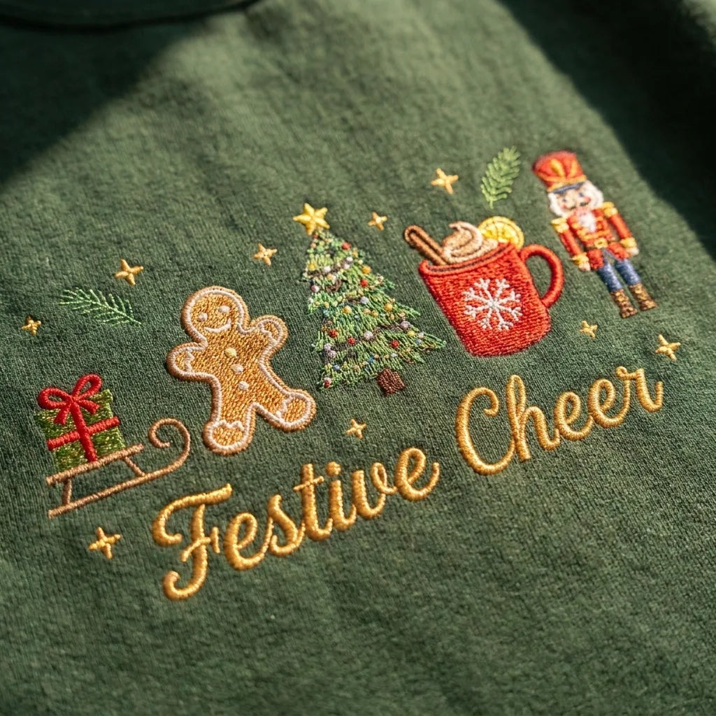 Cute Christmas Embroidered Jumper - Festive Cheer Black Sweatshirt - product photo 1